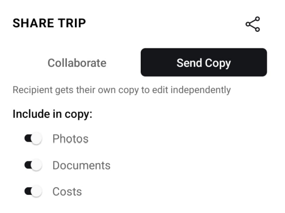 Share trip screen