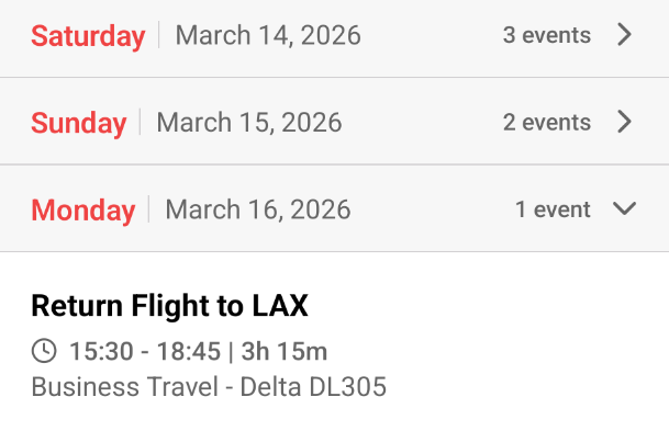 Event details screen